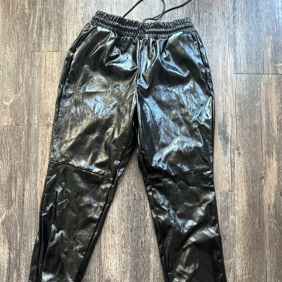Forever 21 Black Faux Leather Jogger Pants – Shiny Elastic Waist, Size S - Picture 1 of 9